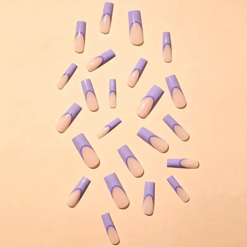 Nails Purple Press On 24 Stylish Glossy Manicure Sexy Fade Long Square Reusable - Picture 2 of 5